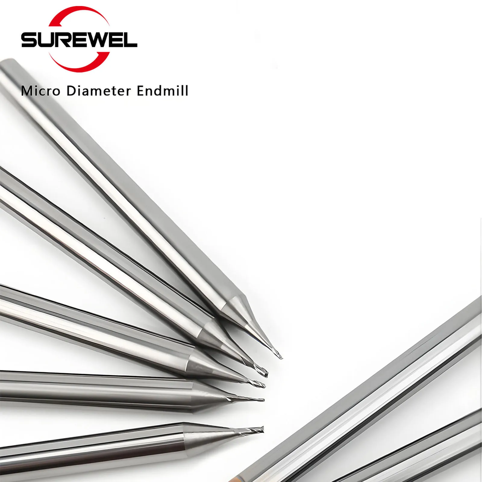 SUREWEL HRC55°-HRC65° 2 เม็ดมีดเส้นผ่านศูนย์กลางไมโครหัวกัดความแม่นยําเครื่องมือมิลลิ่งสําหรับงานที่มีรายละเอียดและการตกแต่ง