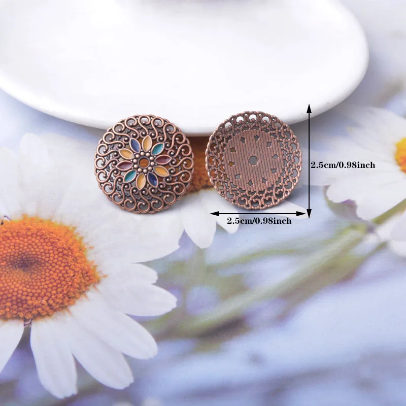 10 Stück/Set Zinklegierung Runde Anhänger Boho Öltropfen-Blumen-Anhänger DIY Damen-Schmuckzubehör – Detail 4