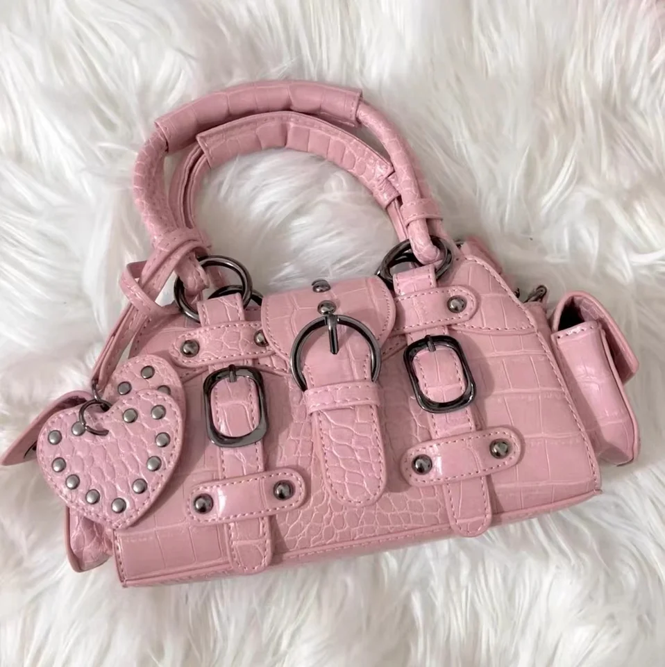 ダミエ ボディバッグ Y2K Vintage Y2K Studded Multi-Pocket Semi-Soft Tote Shoulder Bag
