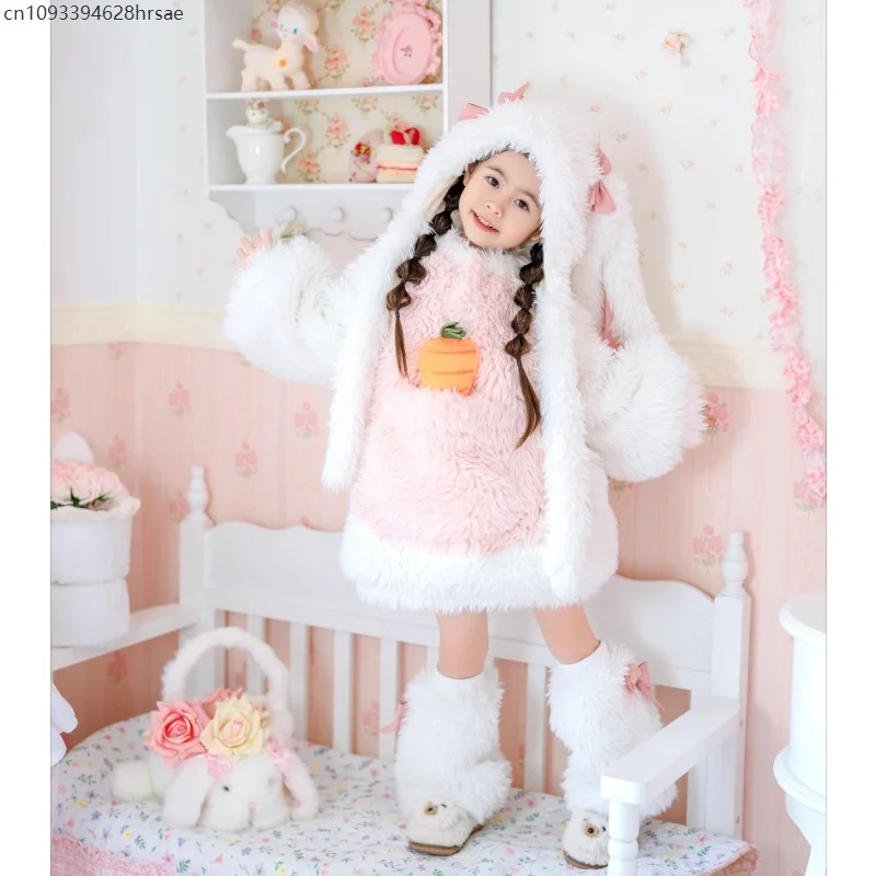 

Cute Plush Rabbit Adult Children Cosplay Costume White Top Pants Hat Animals Suit for Women Girls Party Outfits