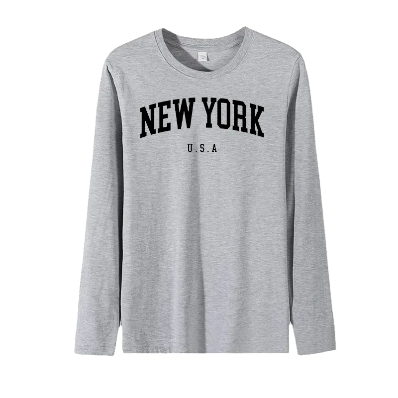 U.S.A New York USA City Street Print t-shirt a maniche lunghe donna Pulovers t-shirt Casual da donna donna estate 2024 vestiti Top