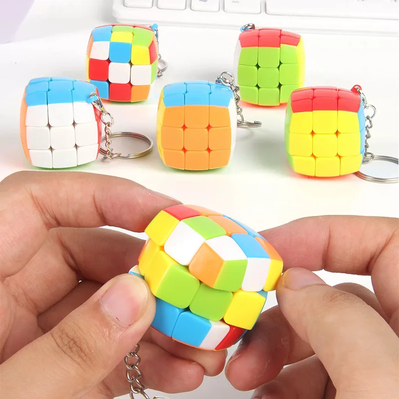 

2Pcs Kids Puzzle Toys 3x3x3 Third-order Colourful Mini Cube Keychain For Beginner Professional Cube Bread Cube Bag Charm