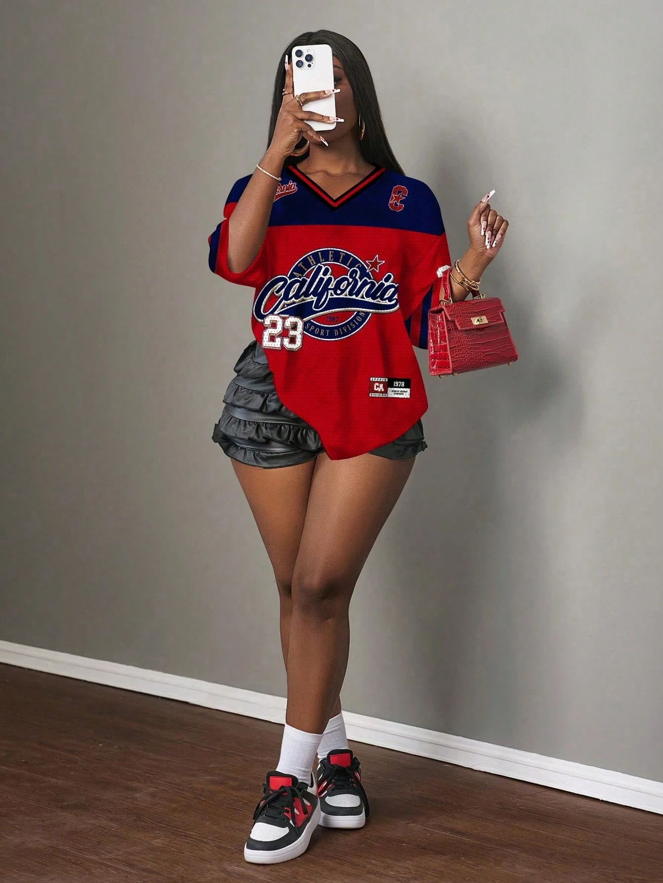 PLstar Cosmos New 3D Print Women's Casual Streetwear Y2K Style 10 V-Neck Mesh Short-Sleeve T-Shirt - Choice for Football -14 view 3