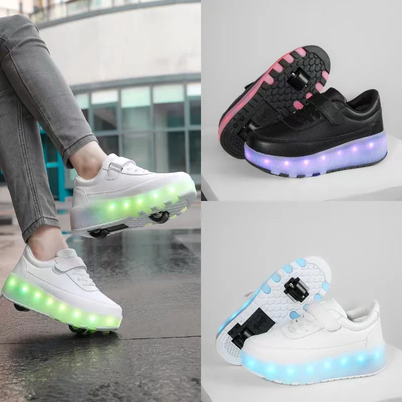 Detachable Two-Wheeled Walking Shoes, LED Charging Light, Beginner Roller Skates, Boys and Girls, Students Running Sneakers