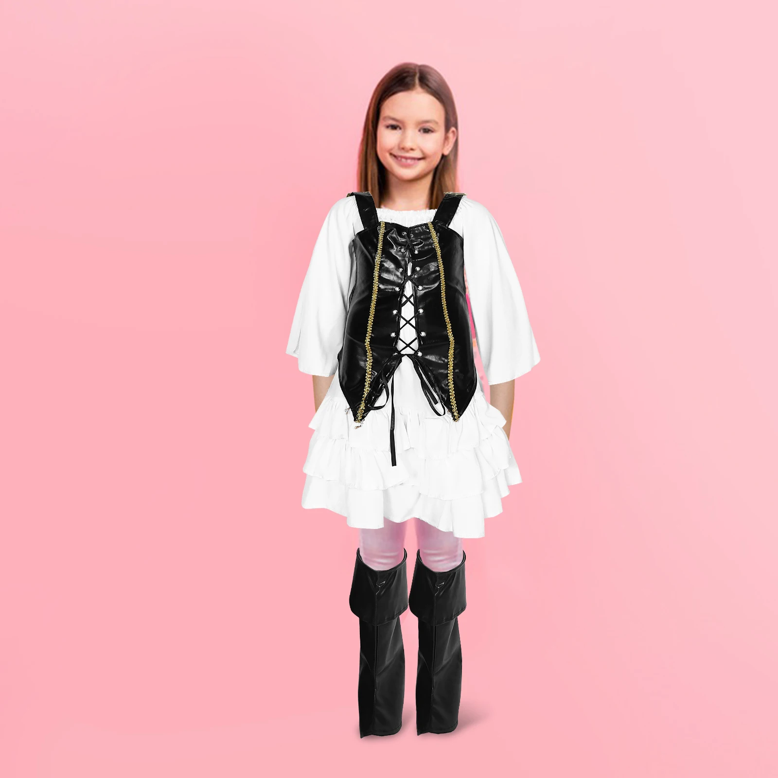 

1set 1Set Kids Pirate Costume Long Sleeve Gothic Dress Vest Set Girls Halloween Party Outfit Costume For Themed Parties Cosplay