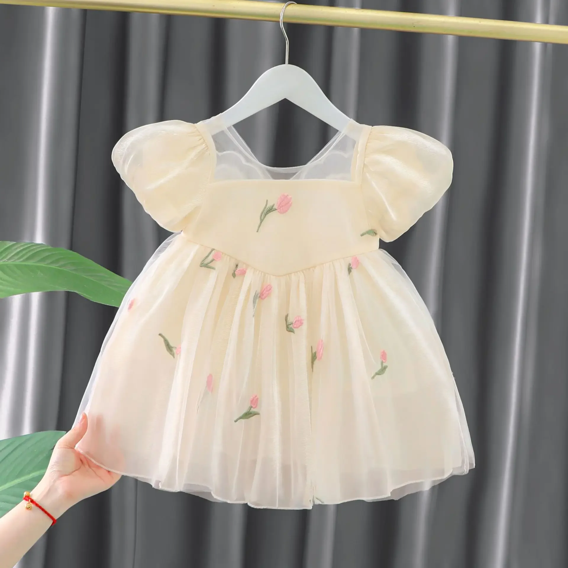 Summer Dress for Baby Girl short sleeves Collar Mesh Princess Dress Children Clothing