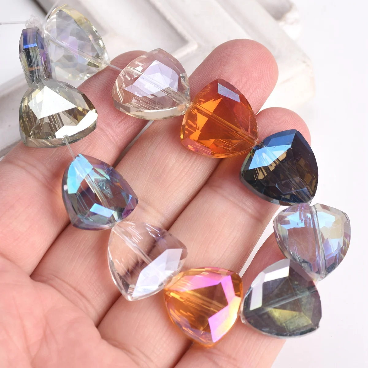 10pcs 18mm Colorful Triangle Faceted Crystal Glass Loose Beads for Jewelry Making DIY Crafts Findings
