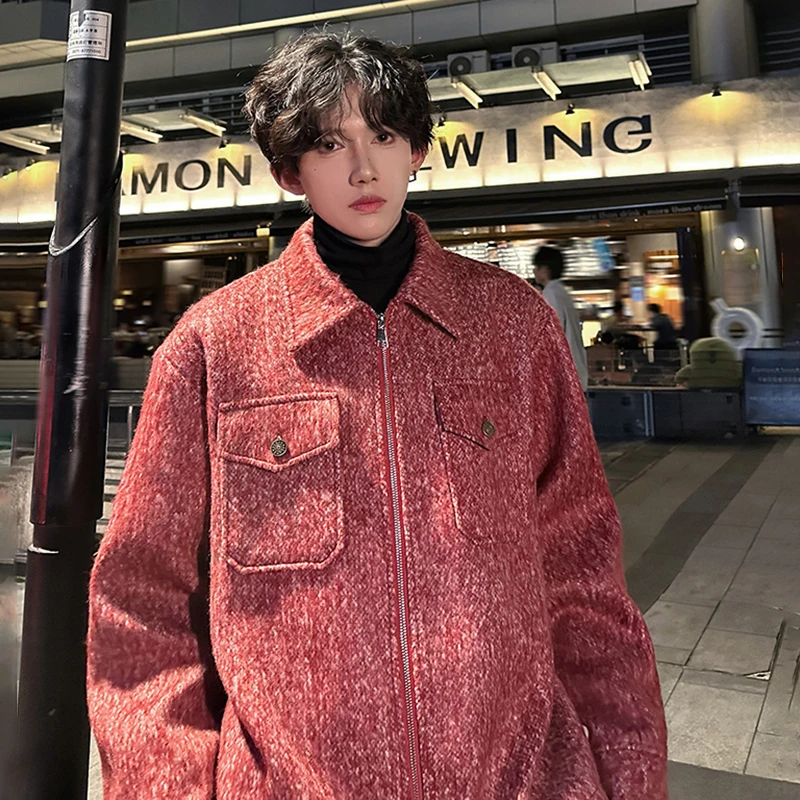 Luzhen 2025 novos bolsos da moda decorar cor sólida velo jaqueta casual masculino bonito de alta qualidade solto roupas masculinas jy5294
