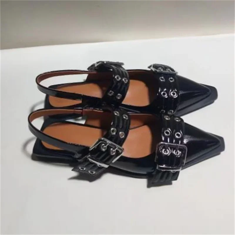 Belts Buckle Shoes For Ladies Pointed Toes Low Heels Hollow Female Sandals Back Strap PU Leather Zapatos Mujer Shallow Chassure