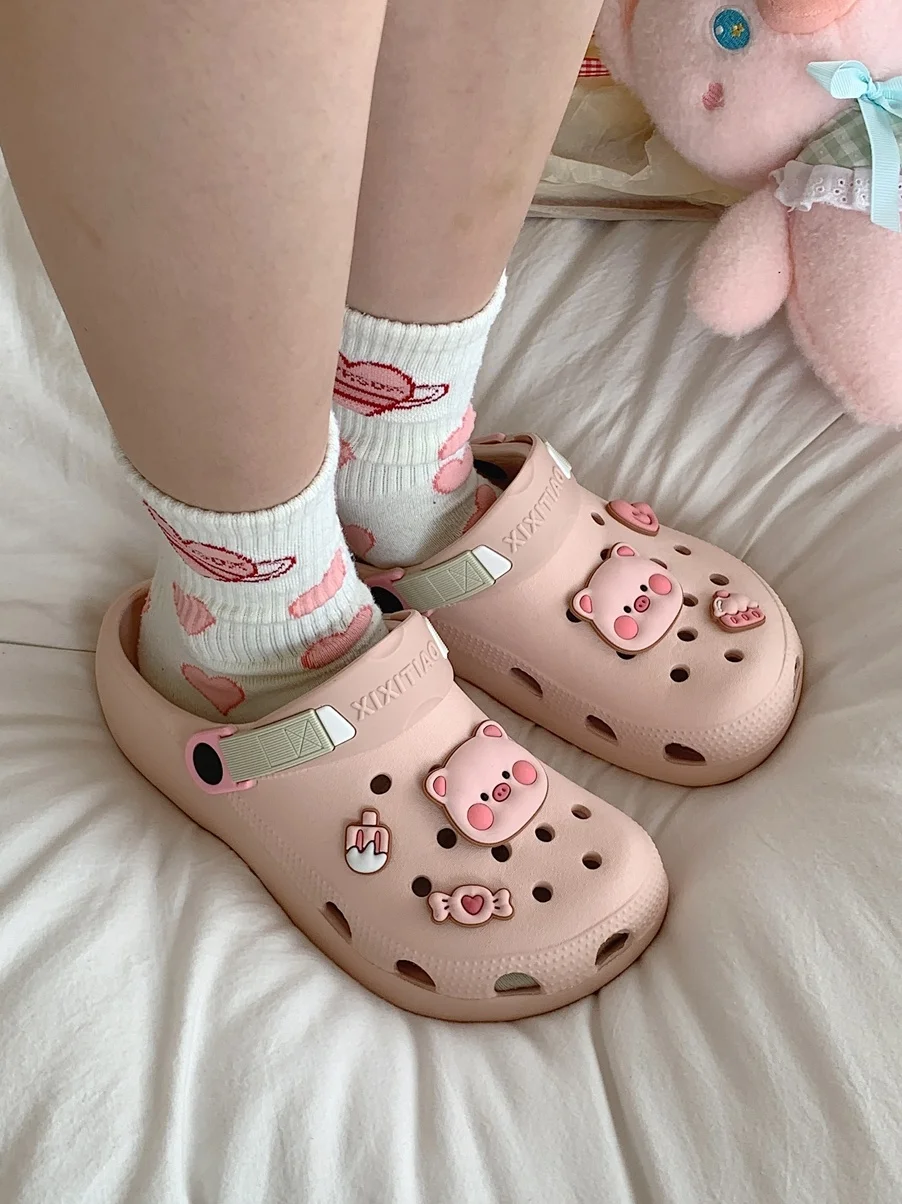 Women Hole Garden Shoes Female Summer DIY EVA Anti Slip Outdoor Indoor Wear Soft Cute Piggy Slippers Hollow Out Sandals