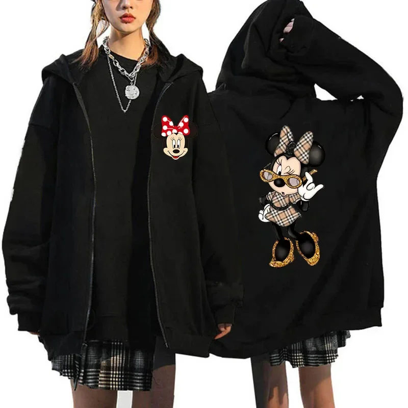 Y2k 90s Minnie Zipper Sweatshirts Mickey Mouse Disney Hoodies Harajuku Women Jacket Clothes Cartoon Streetwear Unisex