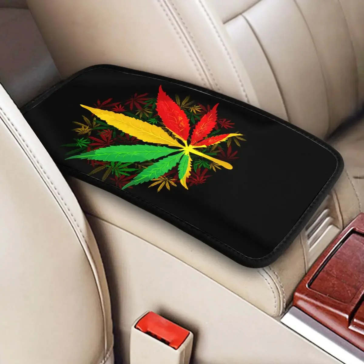 Rasta Rastafarian Cannabis Center Console Cover Pad for Cars Weed Leaf Accessories Arm Rest Cover Mat Automobiles Armrest Pad