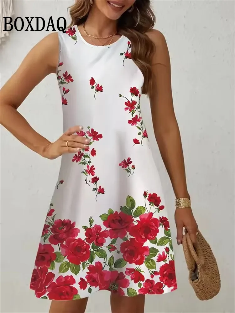 بوهو طباعة فستان سيدة الموضة س الرقبة أكمام فساتين فضفاضة للنساء عادية عطلة الشاطئ فستان الشمس فام الصيف سترة