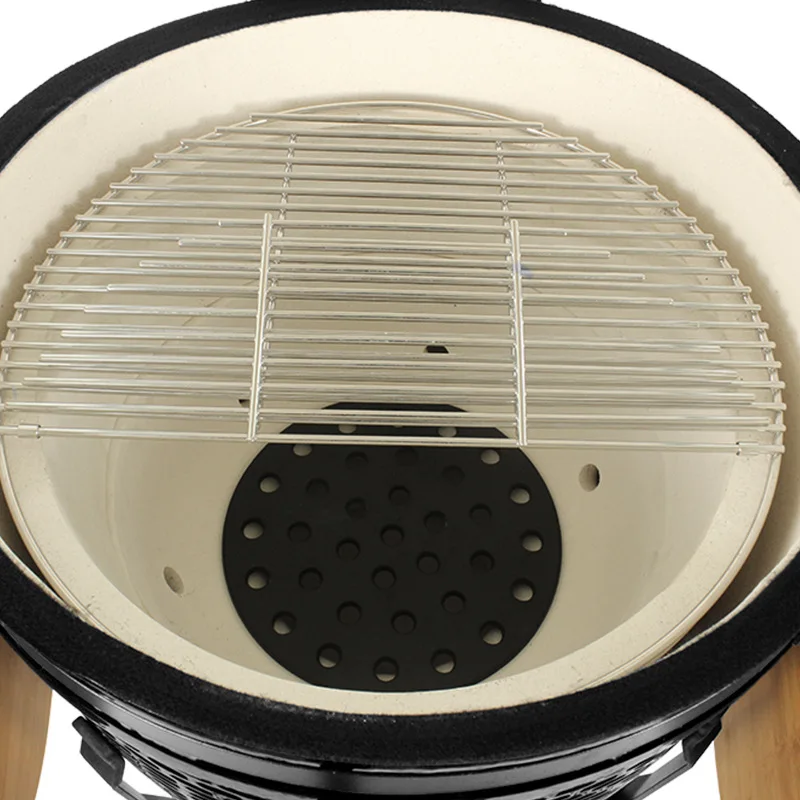 21-inch Kamado Divided Ceramic Plates Outdoor Barbecue & Ceramic Braised Oven with American Pizza and Charcoal Features