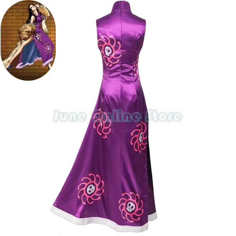 Ss23Anime Boa Hancock disfraz de Cosplay Señores de la guerra del imperio del mar estampado púrpura Chi-pao vestido mujer Sexy carnaval Halloween Sui