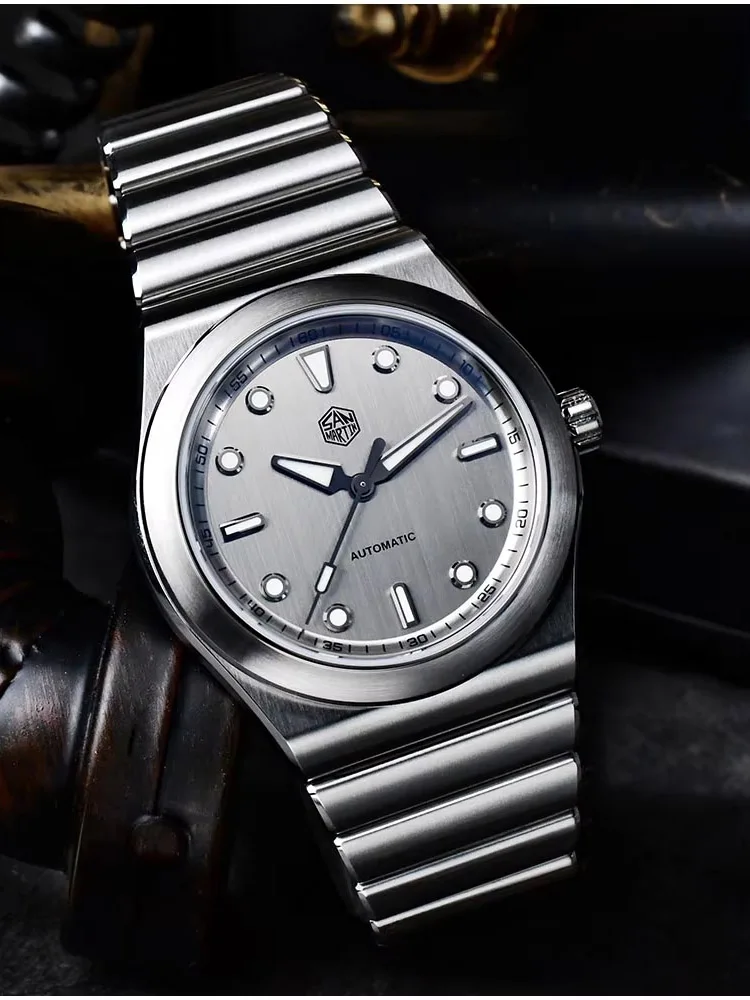 San Martin SN0149 Mechanical Watch Stainless Steel Brushed Dial Miyota 90S5 Automatic Movement Sapphire BGW9 Luminous Mens Watch