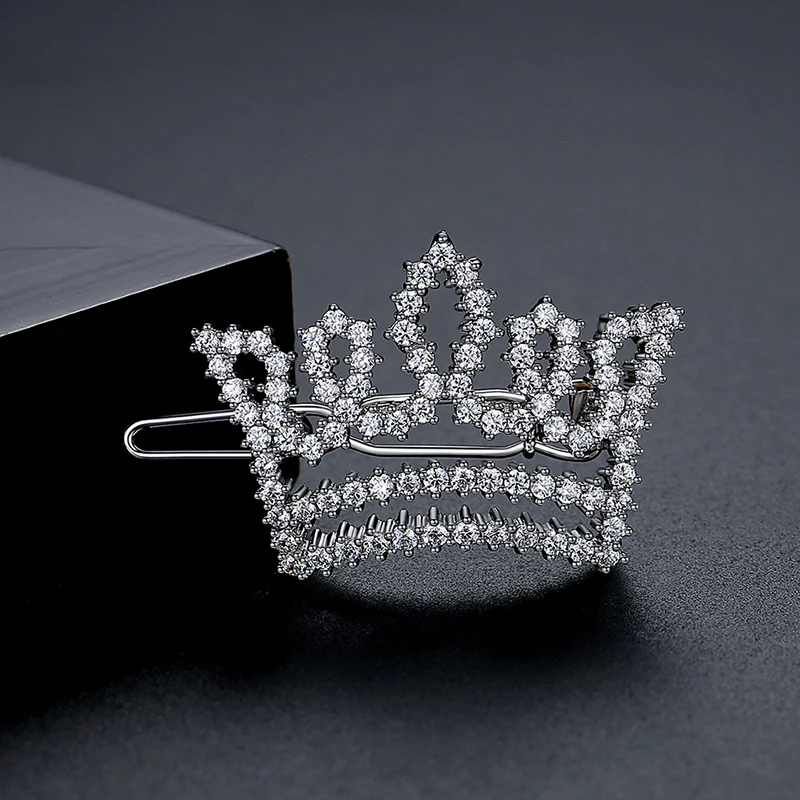 LUOTEEMI Popular Crown CZ Hair Pin Cubic Zirconia Fashion Jewelry Queen Hair Clips for Girls Princess Christmas Accessories