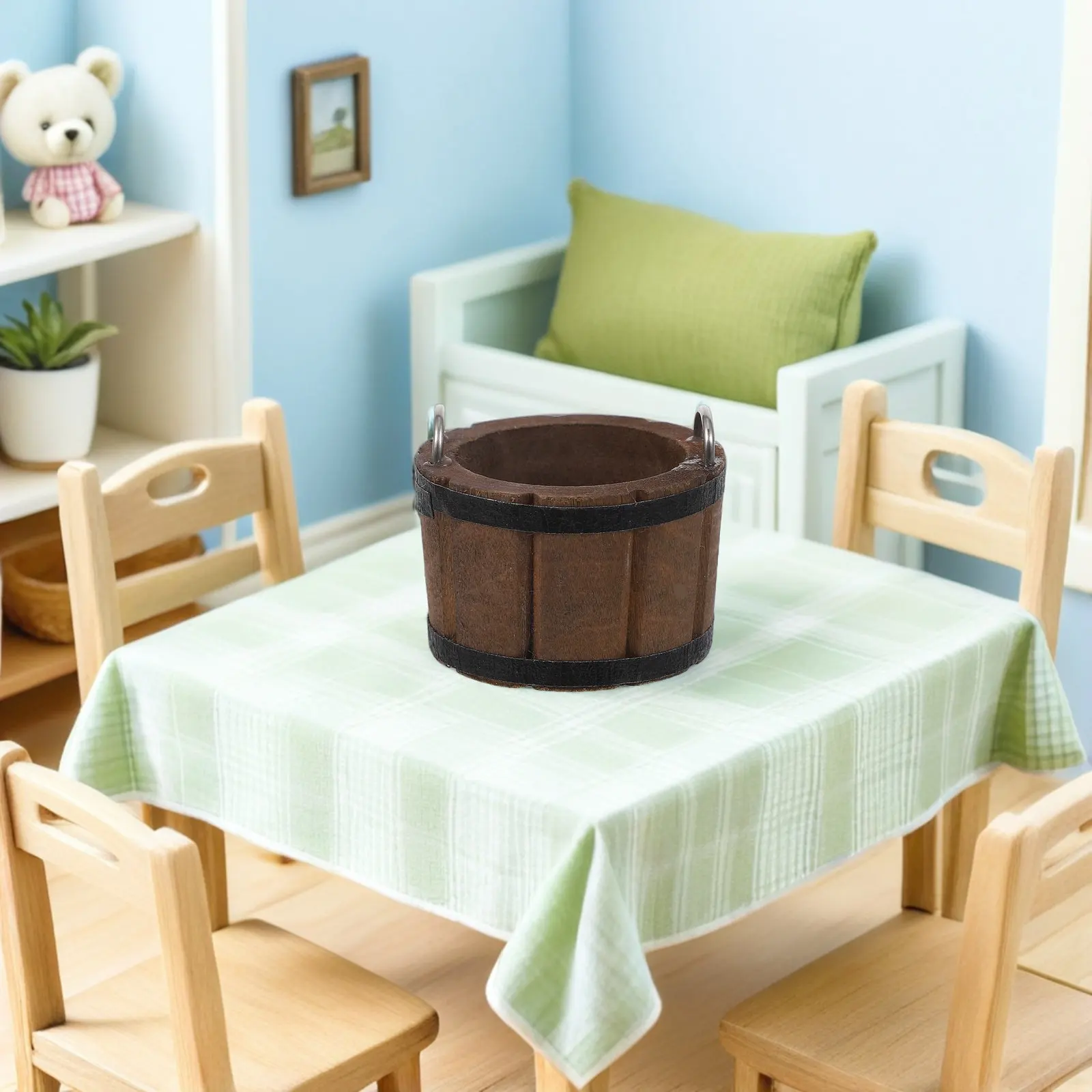 

Набор из 4 миниатюрных деревянных ведерок: маленькие деревянные бочки для кукольного домика, декор для кухни, деревенские мини-ведра для DIY-украшений дома, микроландшафта