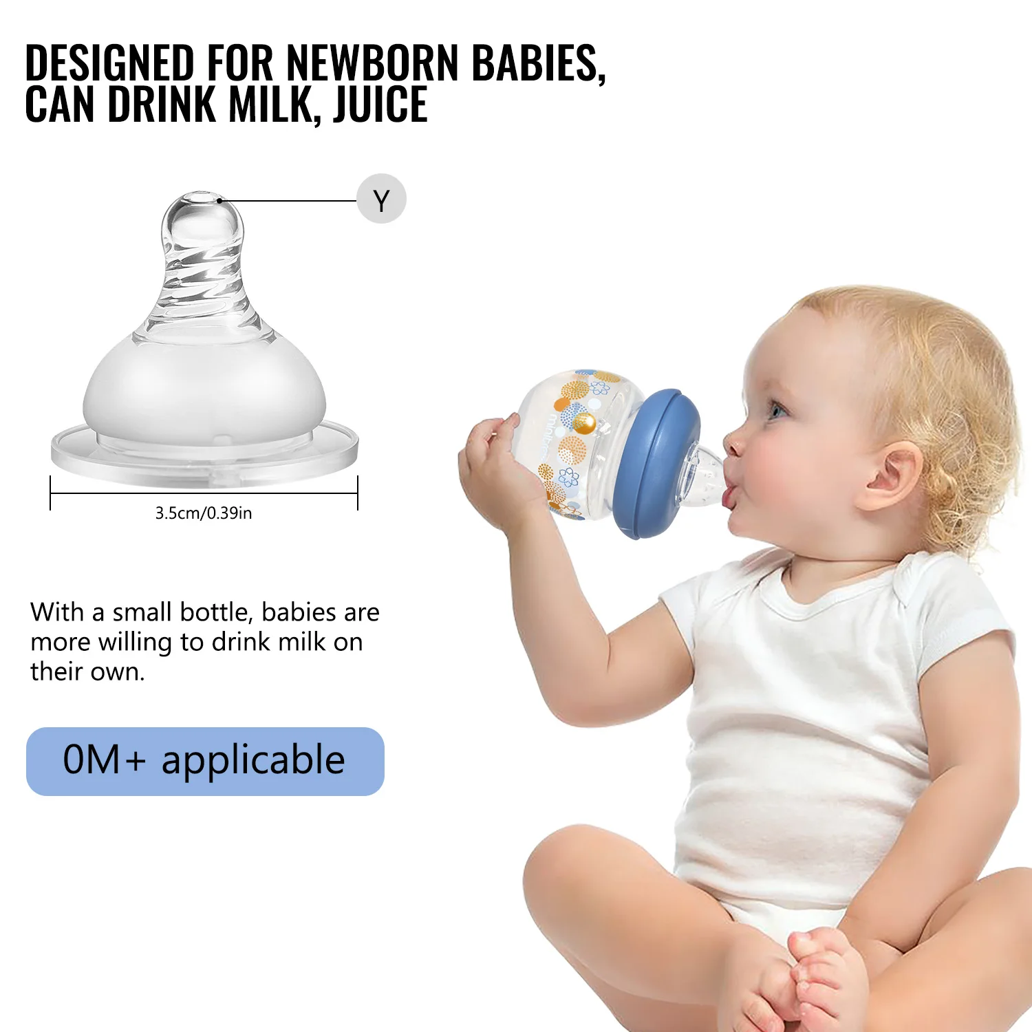 60ml newborn cartoon PP bottle, BPA-free baby feeding bottle, food-grade silicone nipple, drop-proof and leak-proof