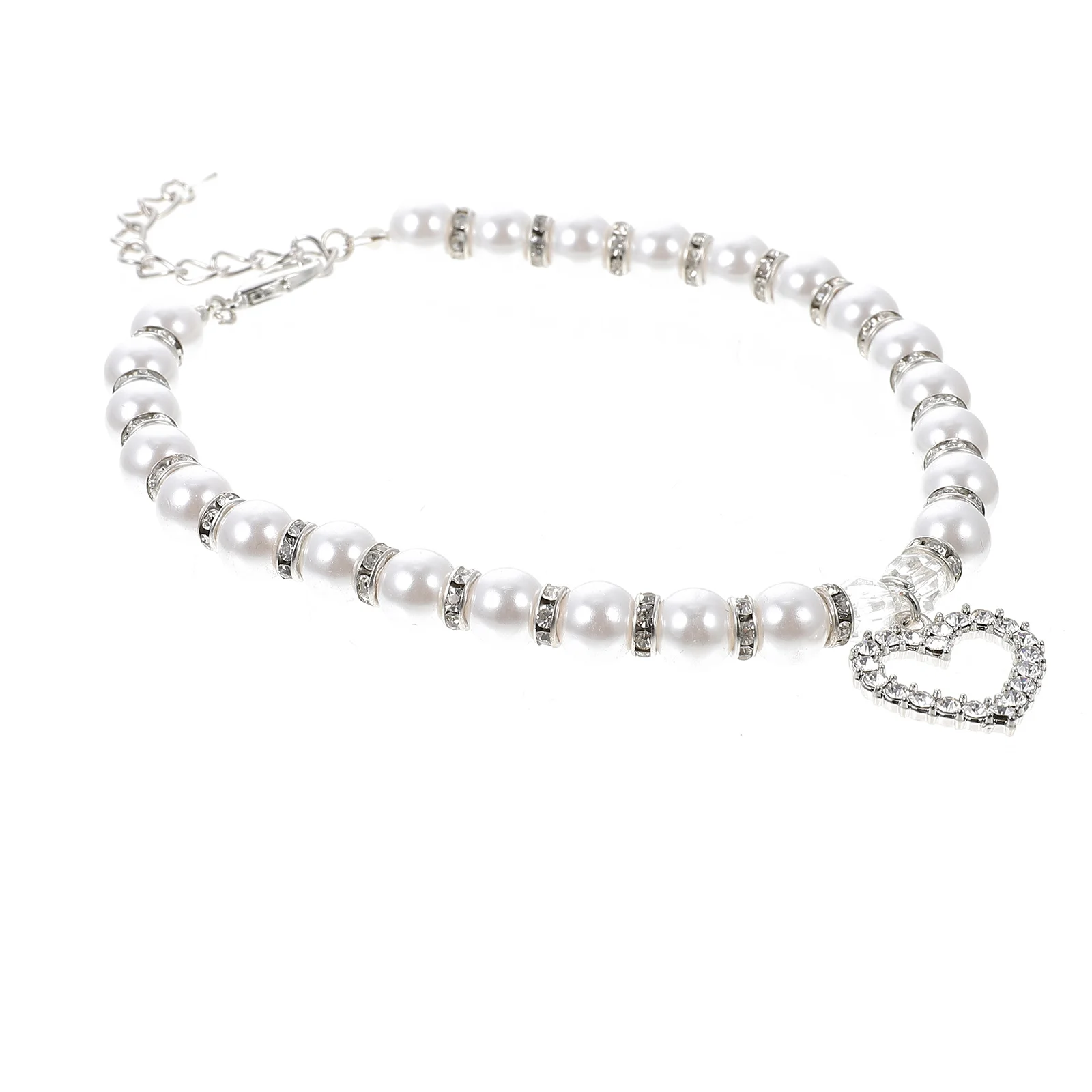 

Dog White Pearl Necklace Chain for Bandana Thick Dogs Collars Puppy Pet Supplies