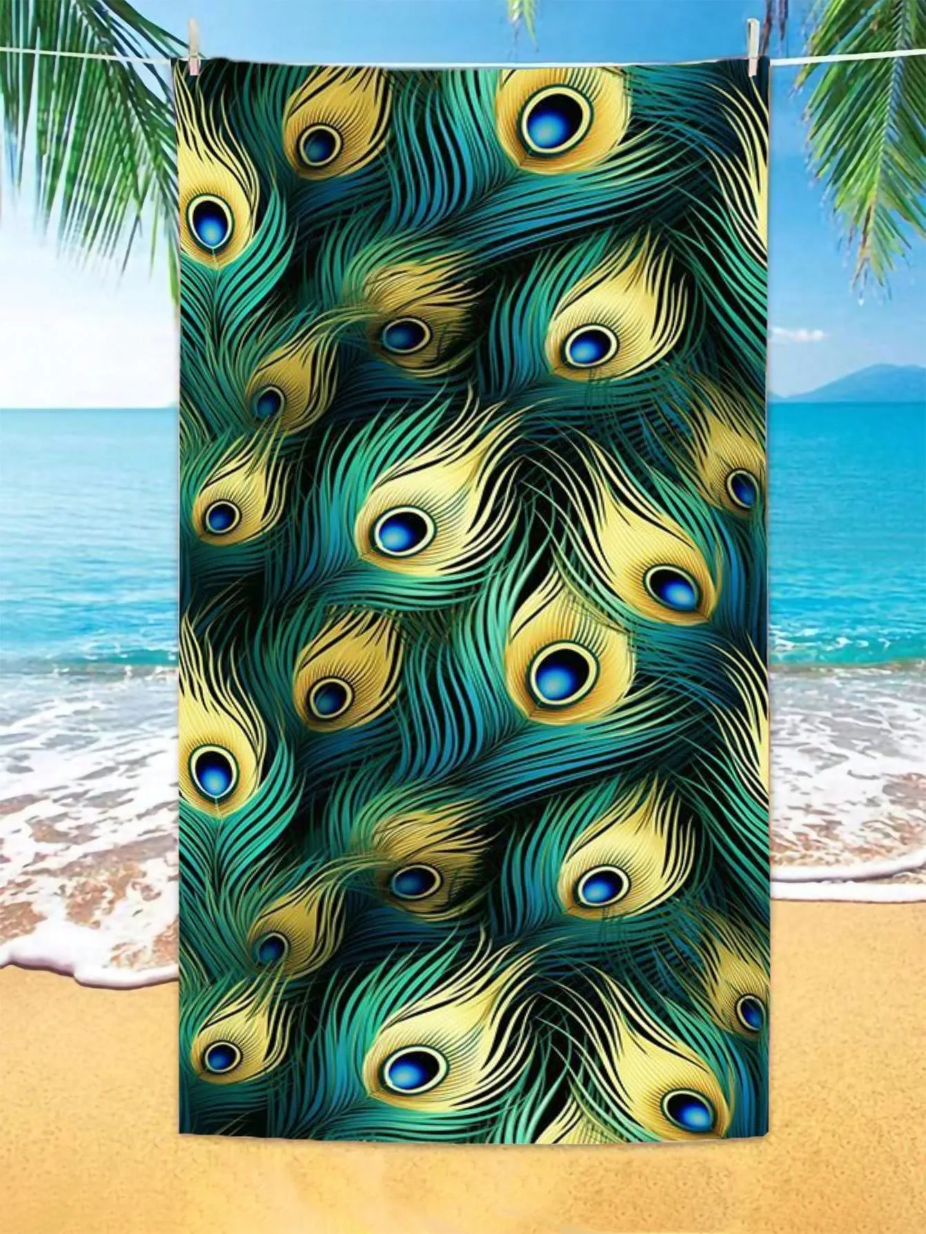 

Пляжное полотенце с принтом «Хвост павлина», супервпитывающее быстросохнущее полотенце против песка, необходимое для плавания и дайвинга