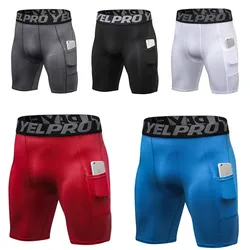 Men Compression Sports Tights Shorts With Pockets Outdoor Fitness Workout Running Underwear Athletic Gym Training Pants Leggings