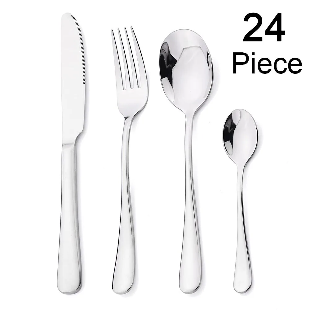 

High Quality Stainless Steel Tableware Set 24Pcs Dinnerware Dinner Knife Fork Spoon Silver Cutlery Set Kitchen Western Flatware