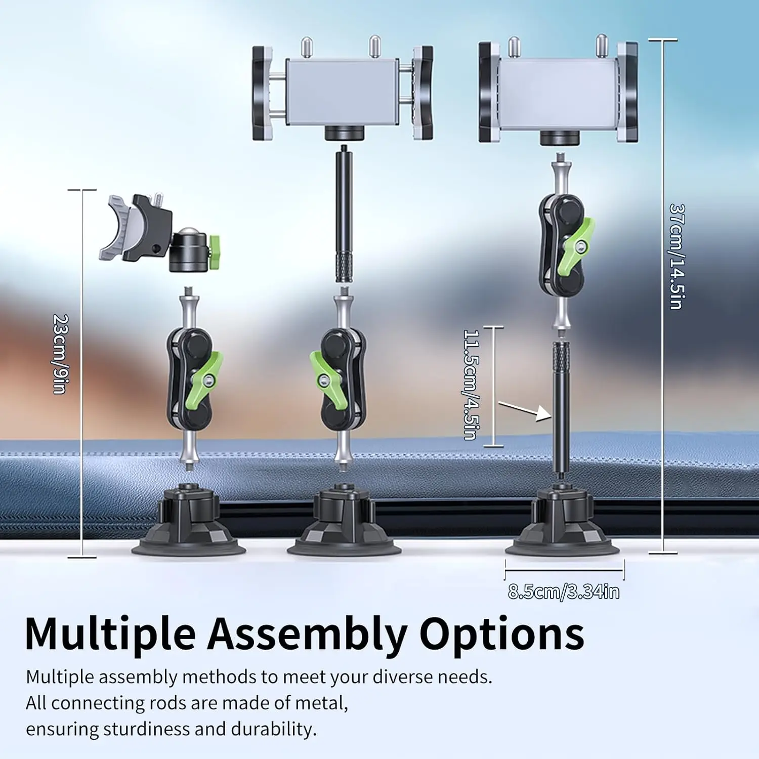 Universal Car Phone Holder with 360° Rotating Arm and Super Stable Suction Cup for All Vehicles