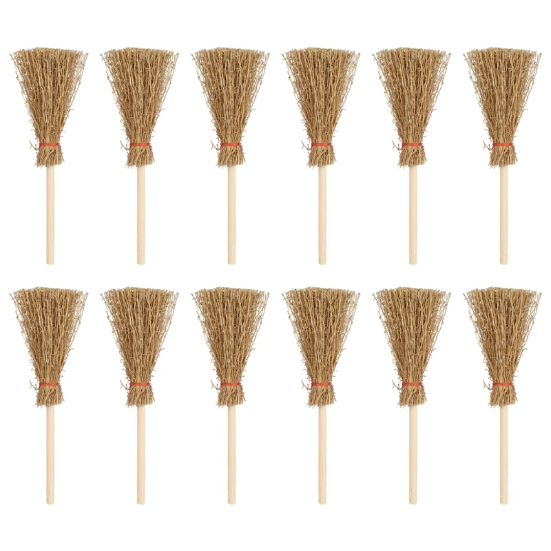 Halloween Mini Brooms 12pcs Miniature Artificial Broom Cosplay Props for School Halloween Evening Party Performance Dropship
