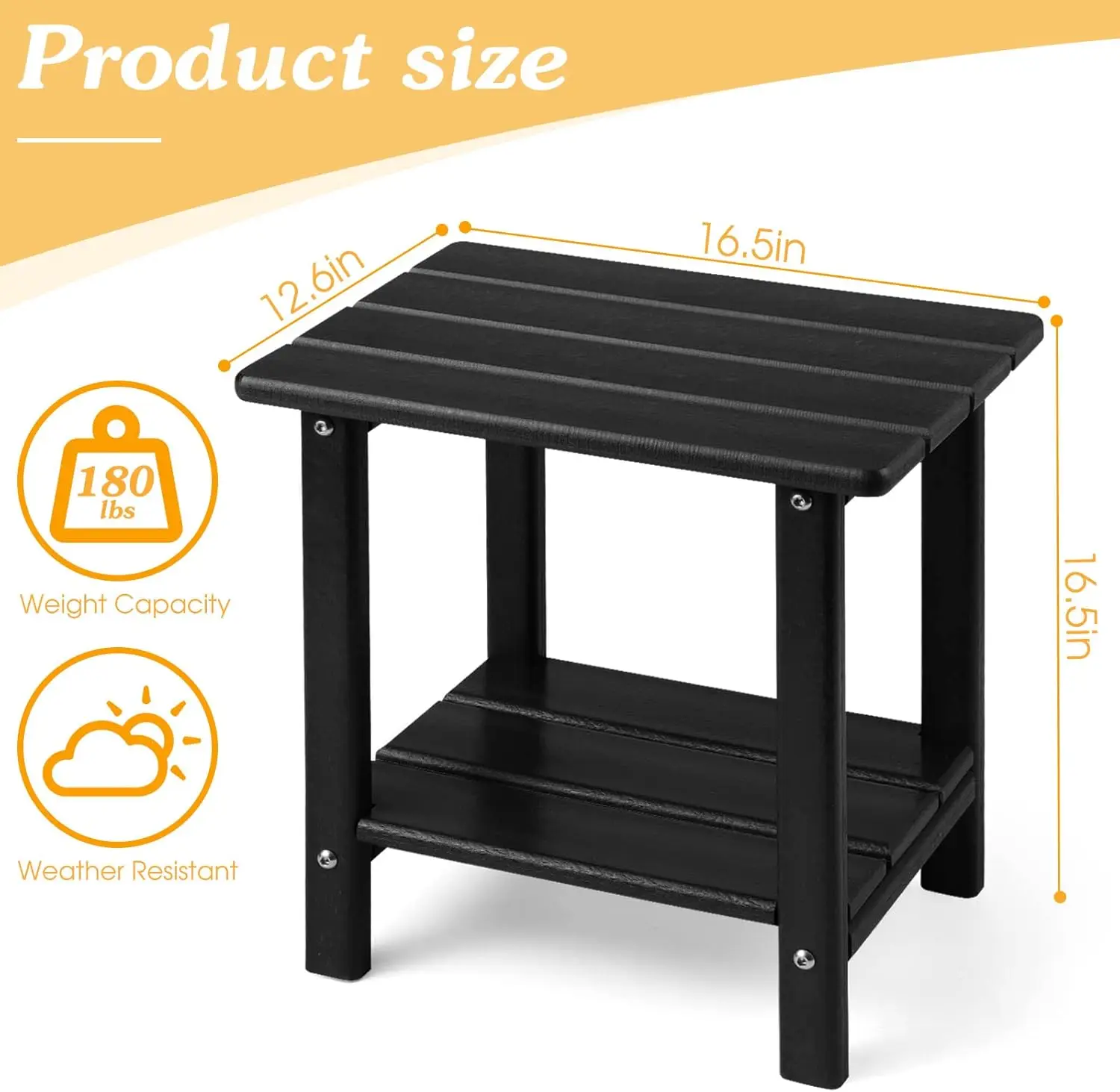 Outdoor Side Table, 2-Tier Sturdy Patio End Table Weather Resistant, 16.5" Solid Side Table for Patio, Pool, Porch·Free Shipping