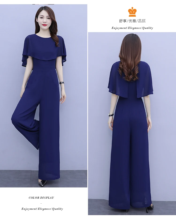 Women Summer Draped Playsuits Wide Leg Pants Long Trousers Palazzo Ladies Playsuits Jumpsuits Solid Color Short Sleeve Age