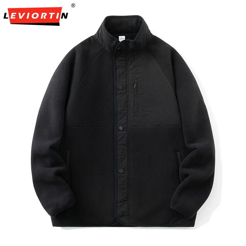 

Autumn/Winter Men's Stand up Collar Fashion Splicing American Street Trendy Brand Imitation Lamb Fleece Inner Warm Jacket Top