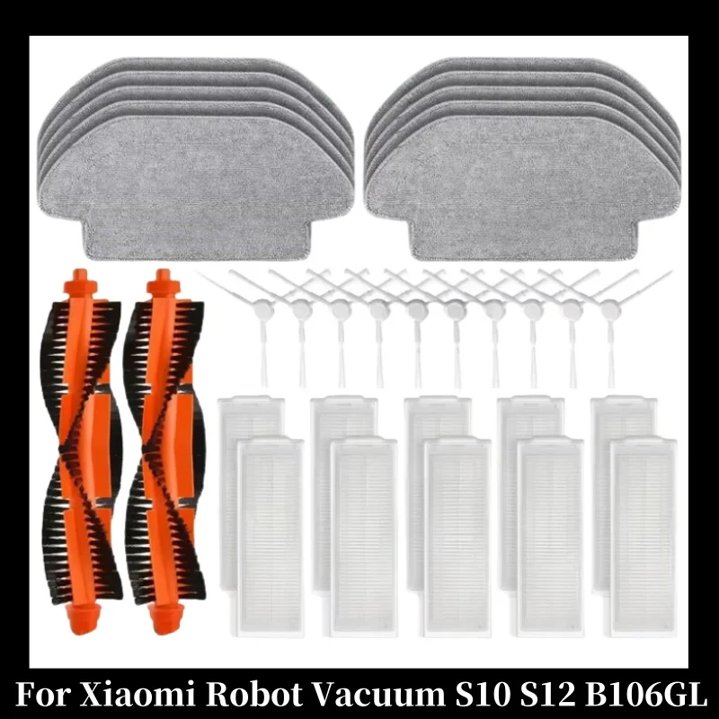 

Compatible For Xiaomi Robot Vacuum S10 S12 T12 B106GL/ Mop 2S XMSTJQR2S / 3C B106CN Parts Accessories Main Side Brush Filter Mop