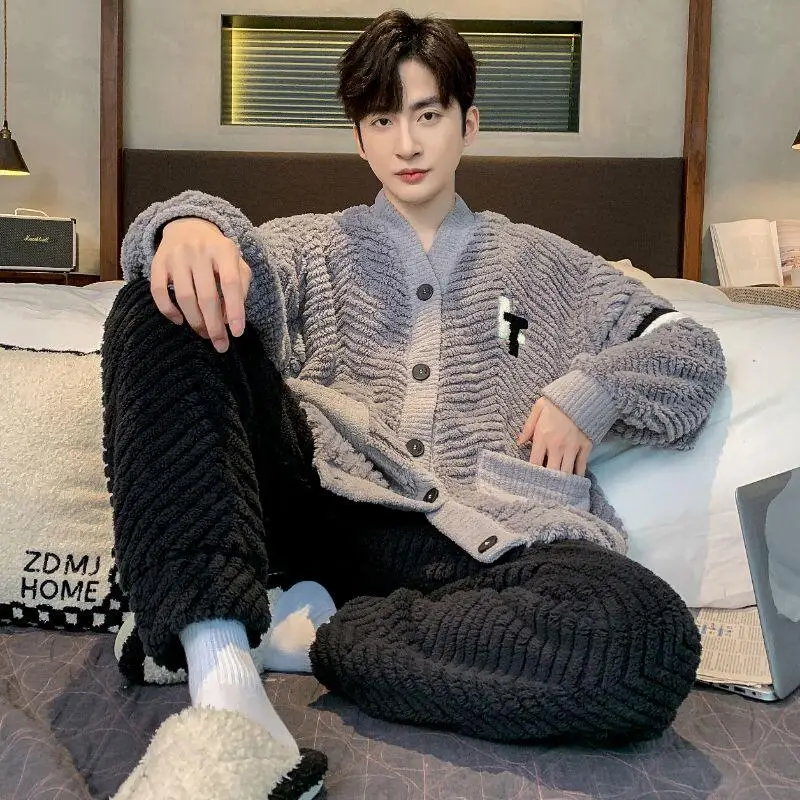 رجل الملابس الشتوية Y2K منامة الرجال ملابس الخريف الشباب لباس غير رسمي ملابس الحمام الفانيلا نمط جديد موضة 2 قطعة/المجموعة Homewear #1