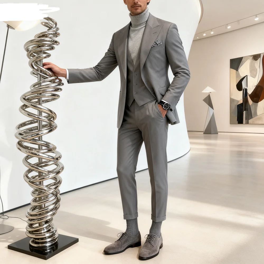 

Men's Three-Piece Tuxedo Peak Lapel Formal Suit Solid Jacket Vest Pants - Party Prom Daily Casual Business Grooming