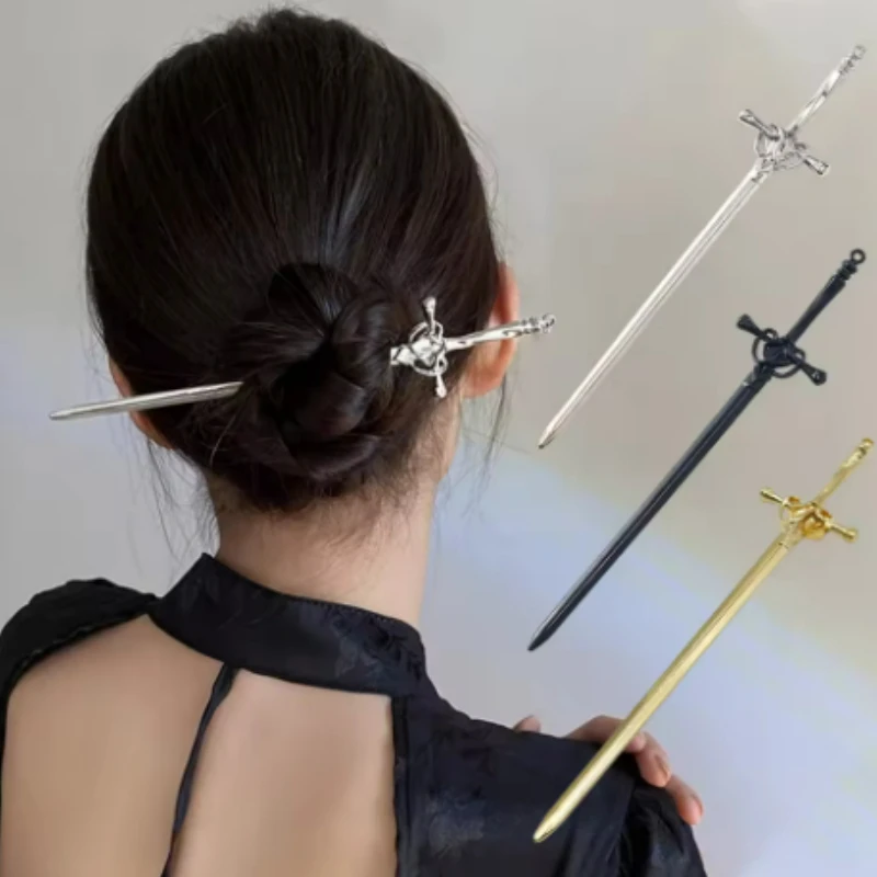 Creative Sword Hair Stick Hairpins Headwear Chinese Style Sword Hair Fork Buns Punk Hairpin Women Trendy Hair Accessories