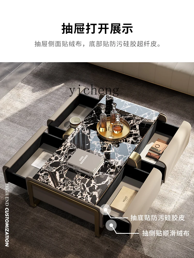 Zk Light Luxury Coffee Table Furniture Villa Large Flat Marble Luxury Stone Tea Maker Combination