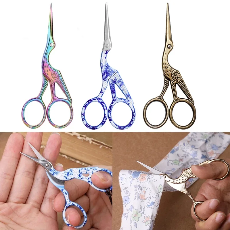 KRABALL Vintage Sewing Scissors Stainless Steel Needlework Tailor Embroidery Cross-stitch Crane Pattern Scissor DIY Tools 1pc