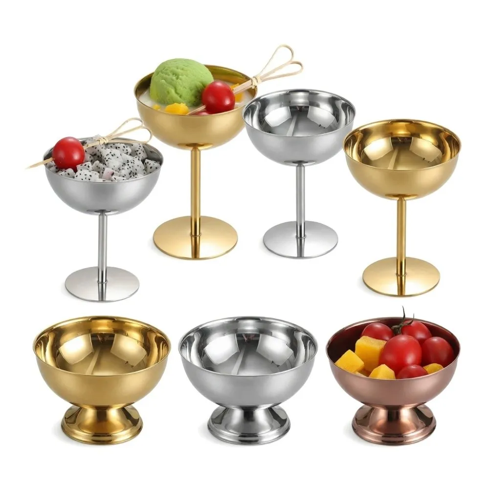 150/250ML Ice Cream Cup Food Grade Stainless Steel Shorty Salad Bowl Dishwasher Safe Household Pudding Dessert Bowl