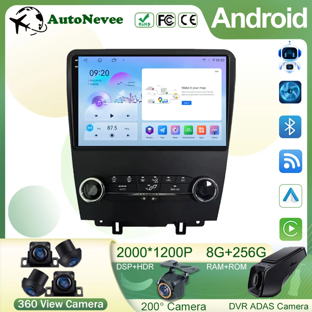 Android 15 GPS Navigation For Ford Mustang 2010-2014 Auto Multimedia Player QLED Screen Dash Cam Carplay NO 2din 5G Wifi Car DVD