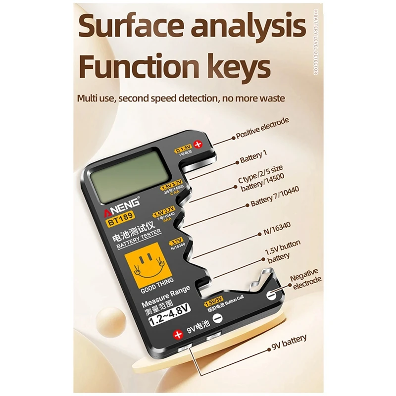 A21Q -ANENG Universal Battery Tester For C,AA,AAA,D,N,9V 6F22 Batteries 1.5V 3V Button Cell Battery Indicator Electric Tools