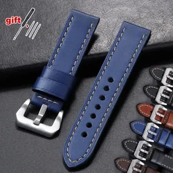 18mm 20mm 22mm 24mm Genuine Leather Watchband for Panerai Sport Wristband Vintage Matte Polished Watch Strap Blue Brown Bracelet