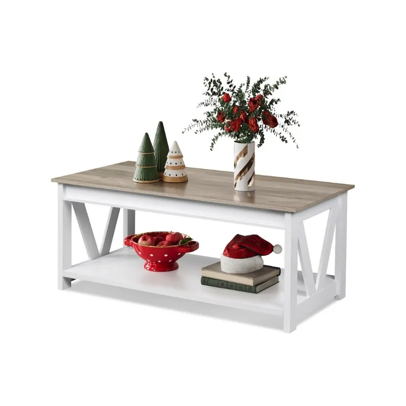 

Coffee Table, 43" Living Room Coffee Table with Storage Shelf, Center Table for Living Room, Bedroom,