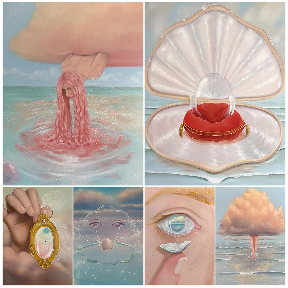 

Vintage Girl Eye Pearl Shell Surrealism Poster Wall Art Canvas Painting Home Decor Wall Pictures For Living Room Unframed