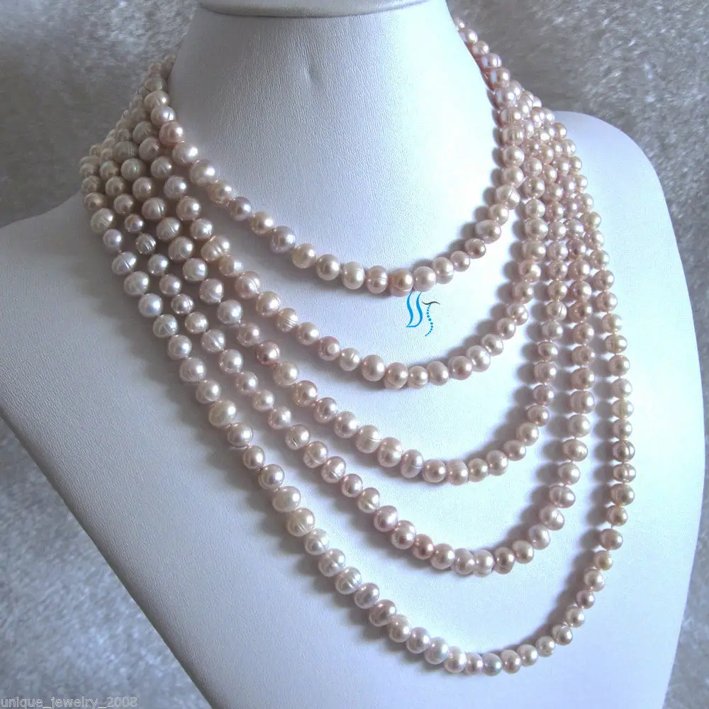 

fashion 100" 6-7mm Light Lavender Freshwater Pearl Necklace sweater chain