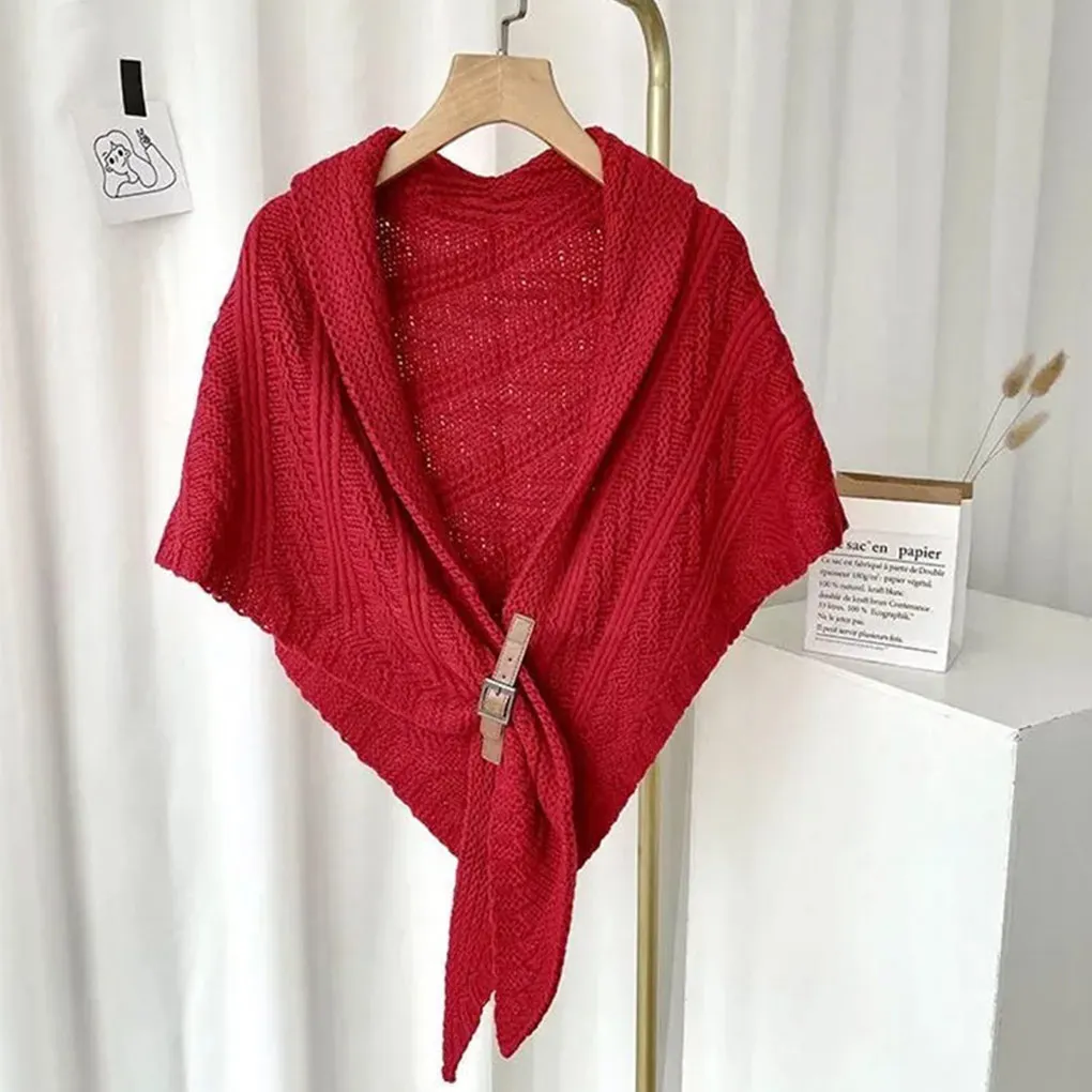 

Women Shawl Spring Warm Wraps Solid Color Shoulder Scarf Poncho Fashion Decoration Casual Triangular Comfortable Black