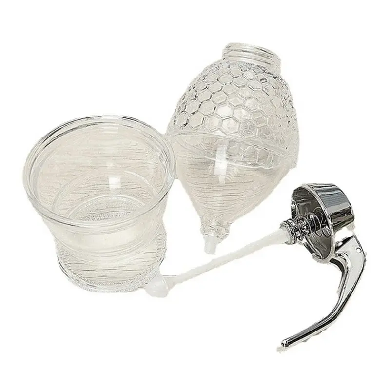 A53Q-Juice Syrup Cup Squeeze Bottle Storage Pot Stand Holder Bee Drip Dispenser Kettle Honey Jar Container Kitchen Easy Install