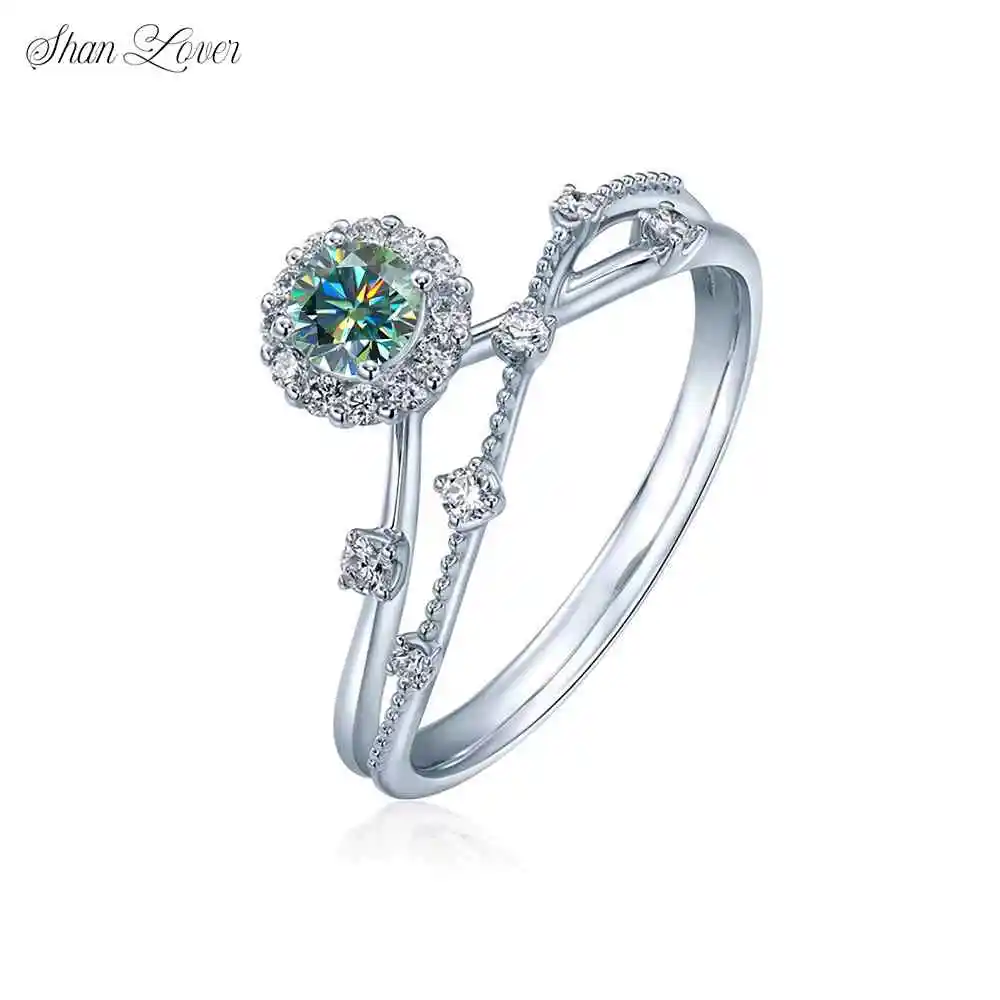 

ShanLover Brand Moissanite Ring for Women S925 Sterling Silver Star Track Full Diamond Band Elegant Wedding Engagement Jewelry