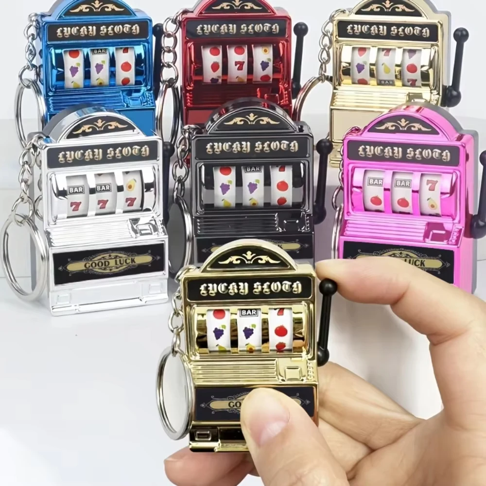 Mini fruit slot machine keychain, creative toys, portable mini game machine keychain, fun gifts for children and adults