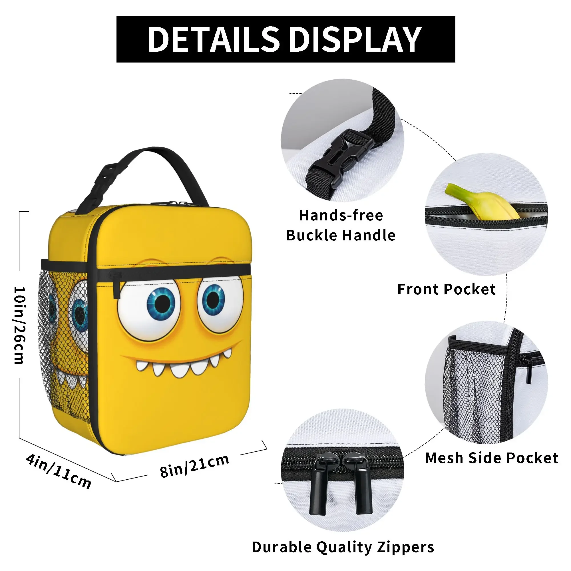 Funny Expression Face Silly Monster Cute Smile Insulated Lunch Bags Large  Meal Container Cooler Bag Tote Lunch Box Bento Pouch